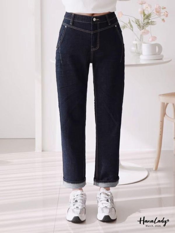 LSA53 車線感反摺設計丹寧褲 