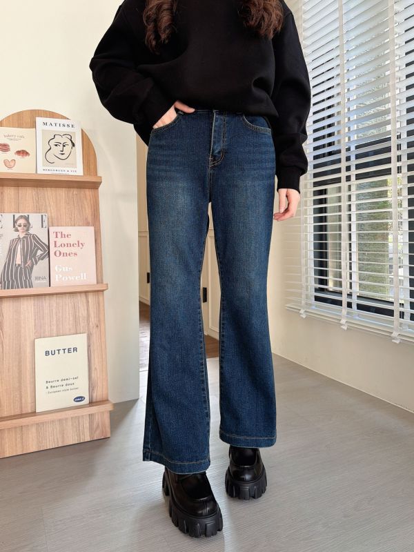 WQB15 冬季必收磨毛喇叭丹寧褲 