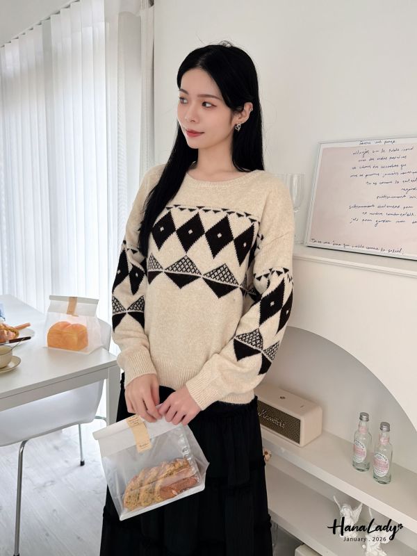 LEA69 軟綿綿菱格紋針織上衣 