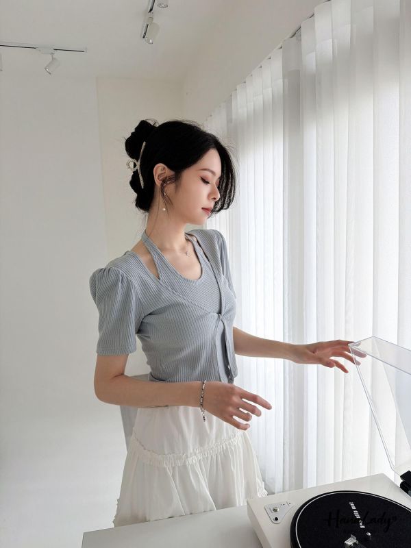 LFA38 簡約繞薄設計扭結上衣 