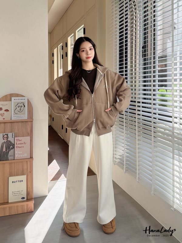 WQA03 微笑刺繡內刷毛連帽拉鍊外 