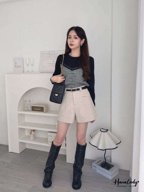 WJA21 細坑條拼金蔥針織上衣 