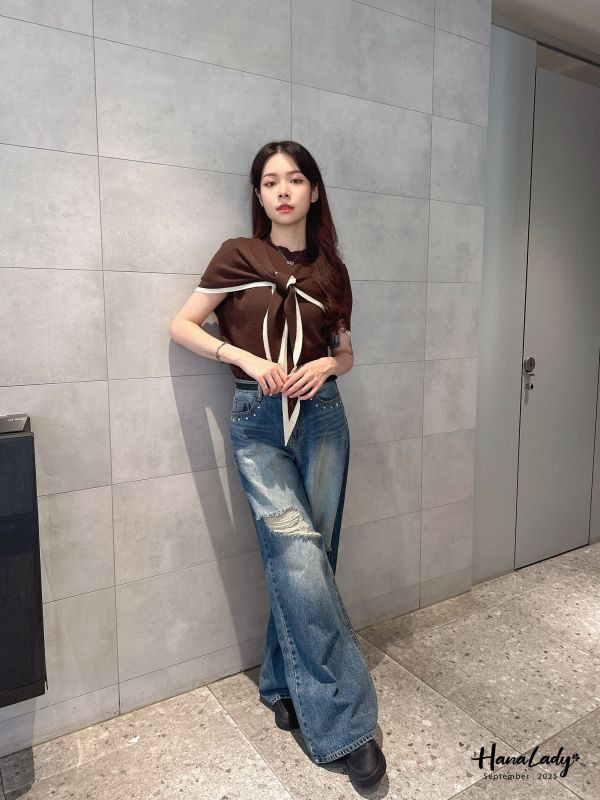 WKA70 超高回頭率刷破鉚釘寬褲 