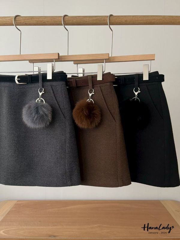 LEB08 附毛球腰帶棉絨褲裙 