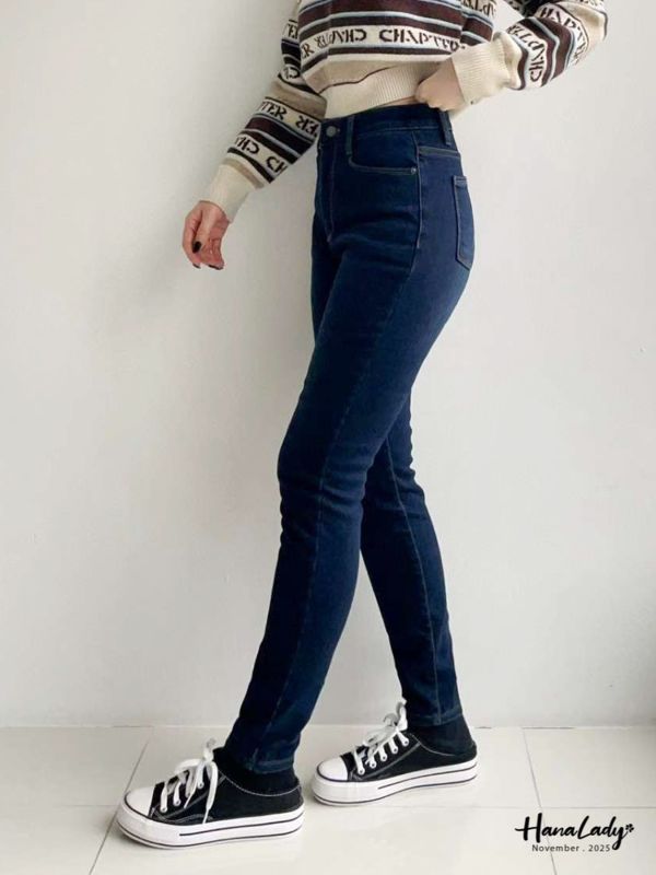 WJB47 包色款加絨合身丹寧褲 