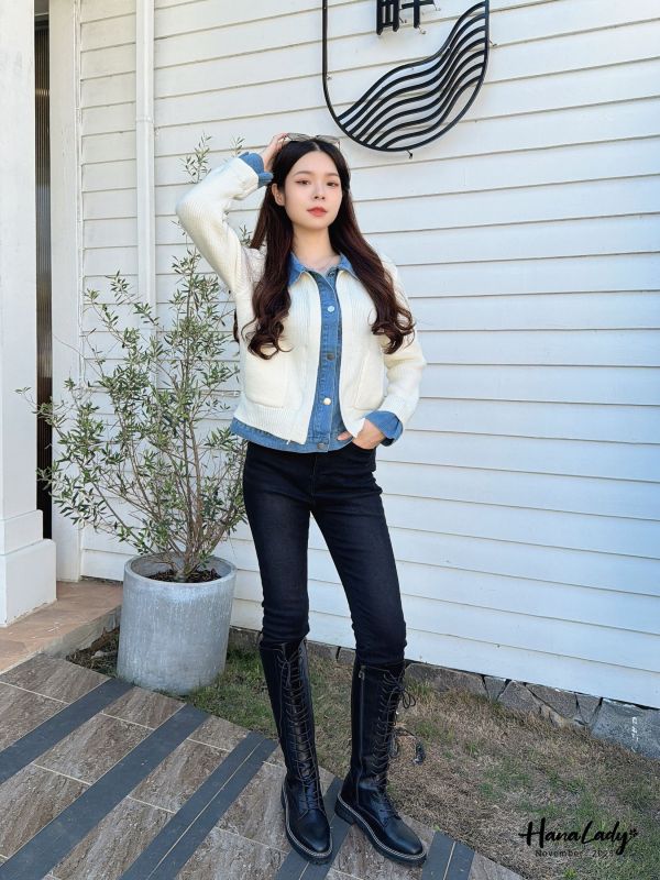 WJB47 包色款加絨合身丹寧褲 