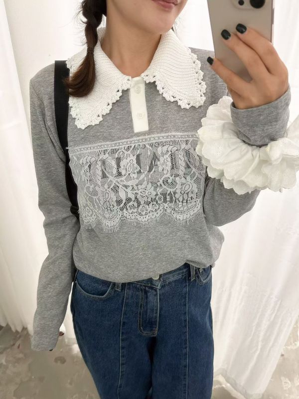 WQA33 層次三角蕾絲領上衣 