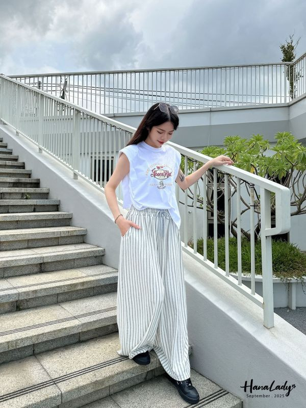 WKA53 休閒直條抽繩棉褲 