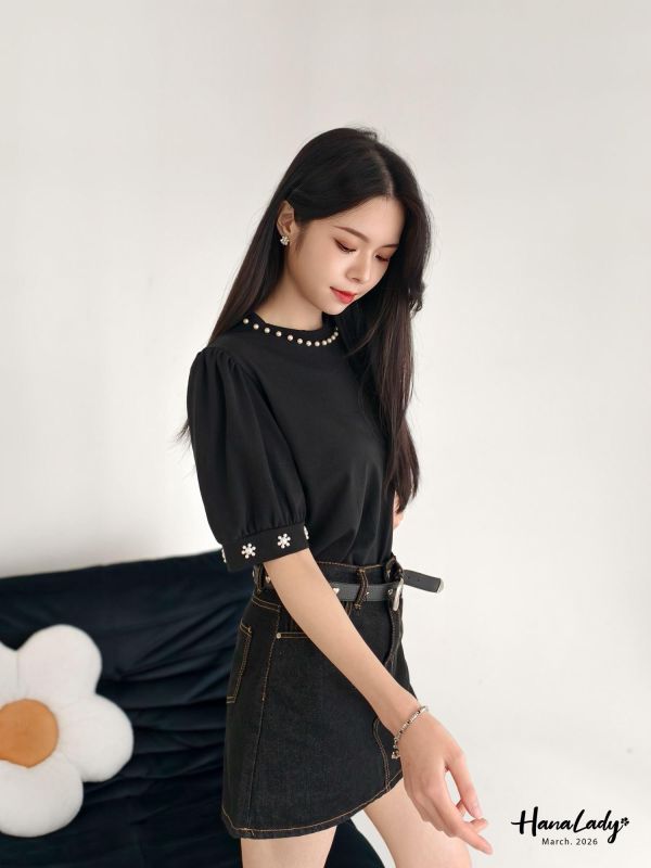 LSA30 珍珠小花袖棉T 