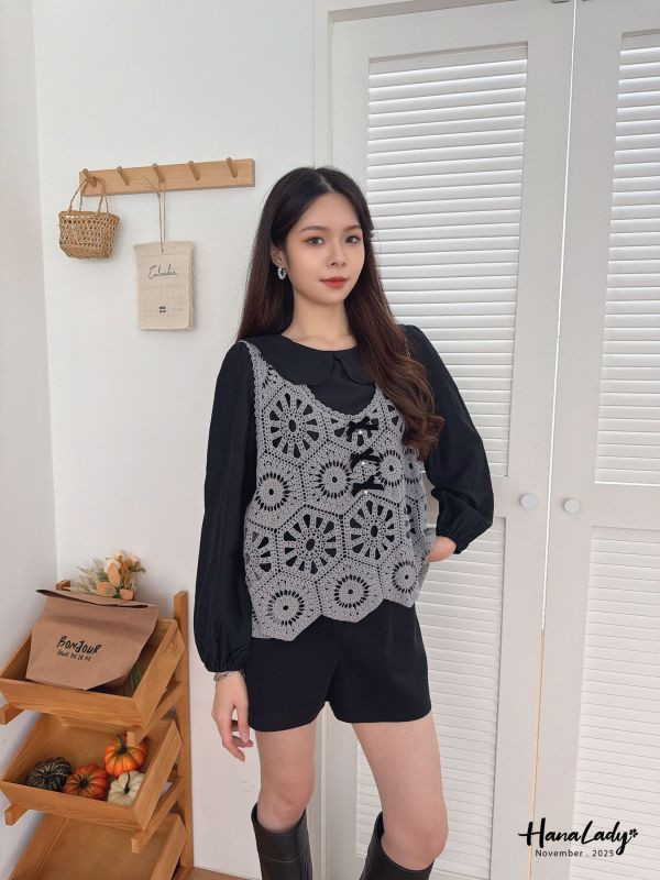 WJA20 日系兩件式勾針花紋上衣 