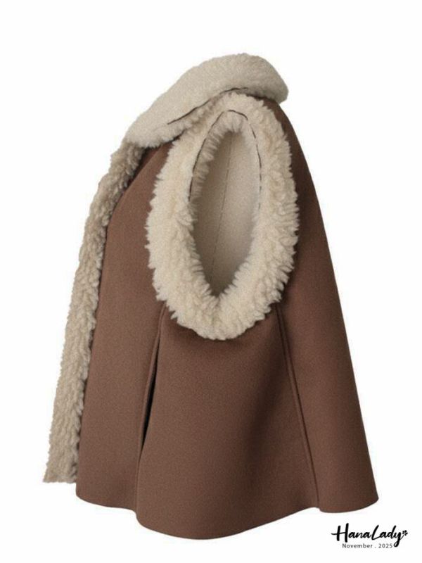 WJA74 麂皮拼毛暖暖翻領背心 