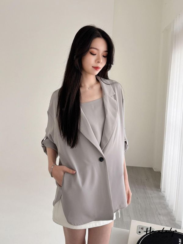 LFA02 釦袖設計翻領休閒雪紡西外 