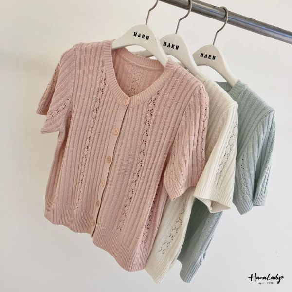 LFA68 坑條拼接麻花針織上衣 