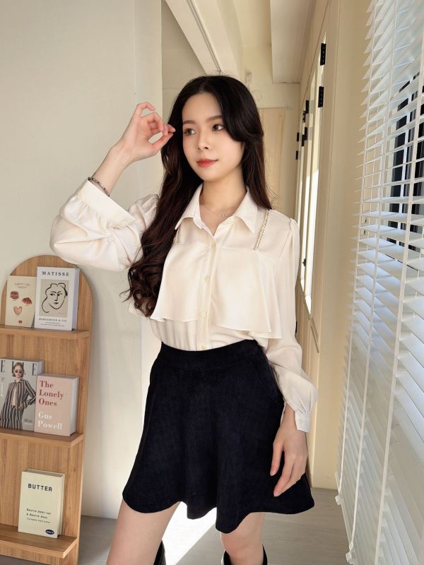 WQA06 金蔥麻花波浪雪紡上衣 