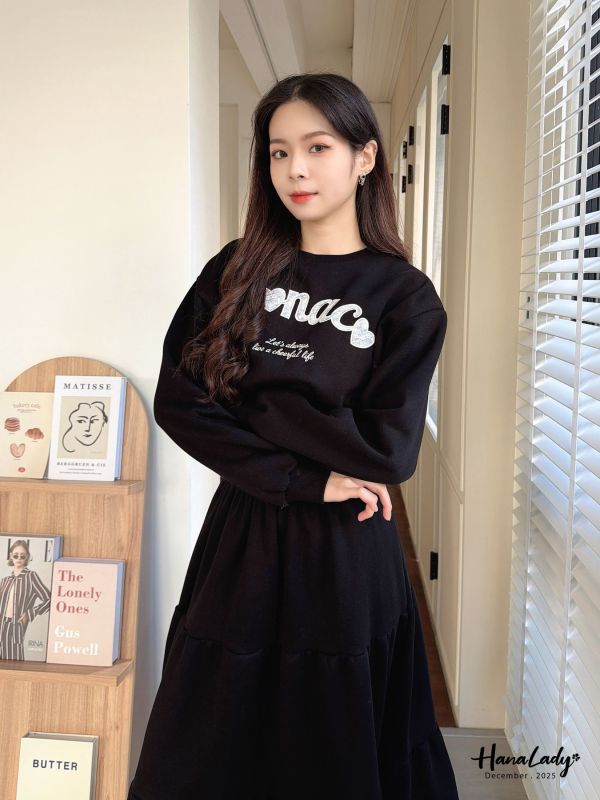 WQB12 蕾絲字母內刷毛蛋糕裙套裝 