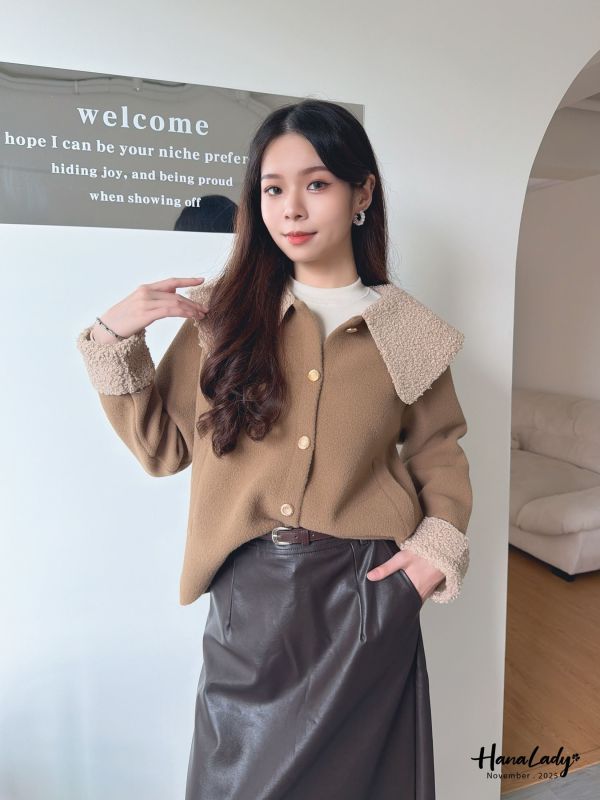 WJA16 韓系親膚絨毛領金釦外 