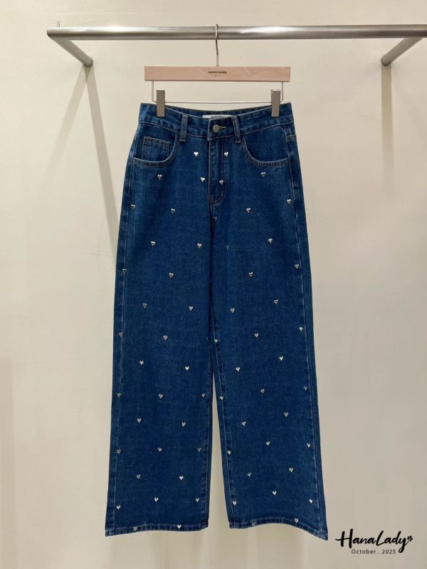 WTB28 燙銀愛心直筒丹寧褲 