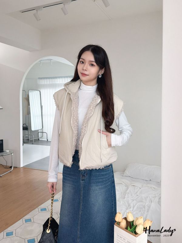 WJA19 正反兩穿短版連帽背心 