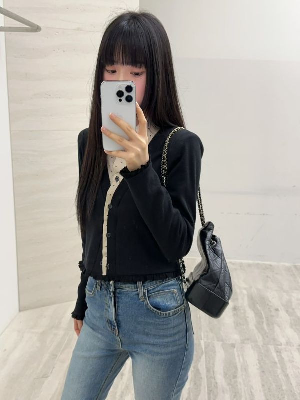 WQB62 點點拼接假兩件針織上衣 