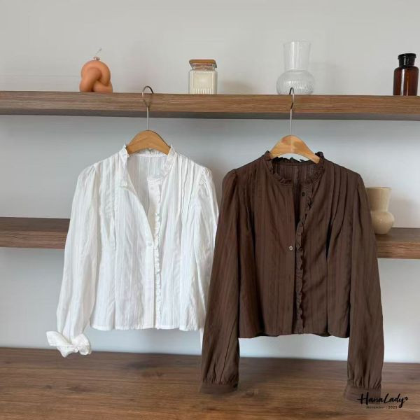 WJA54 日系花邊領抓摺上衣 