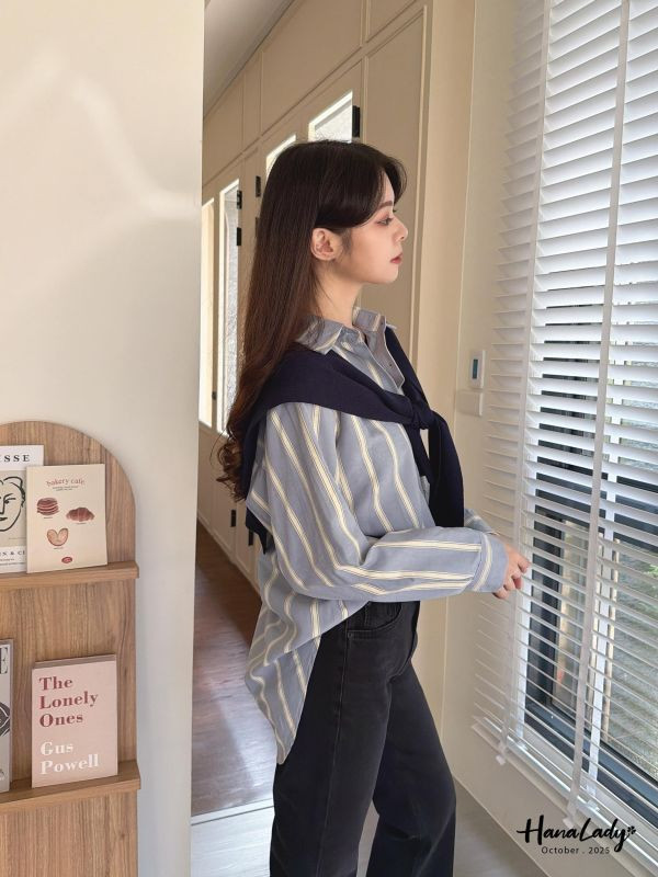 WTA13 超質感親膚披肩條紋衫 