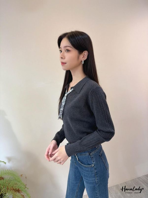 LTA23 俐落領帶麻花針織上衣 