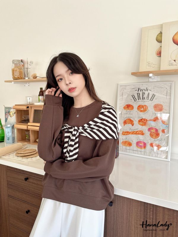 WKA01 絲滑涼棉條紋披肩T 