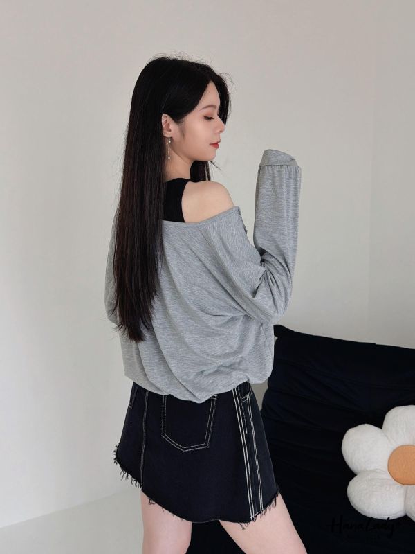 LFA30 柔軟親膚棉排釦下抽繩上衣 