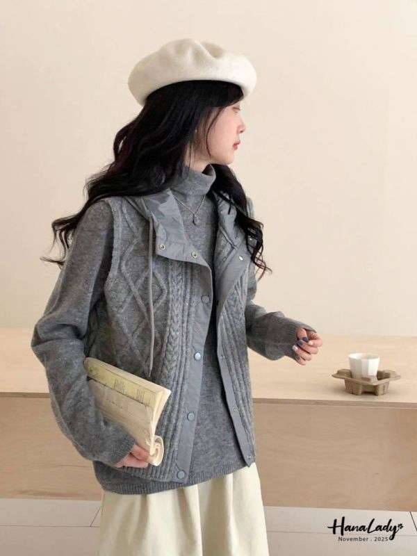 WJB01 異材質菱格紋連帽背心 