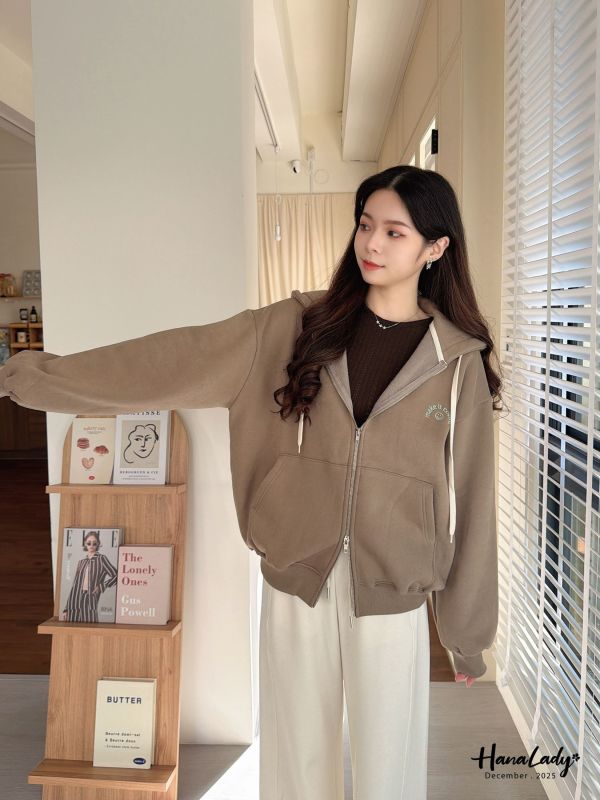 WQA03 微笑刺繡內刷毛連帽拉鍊外 