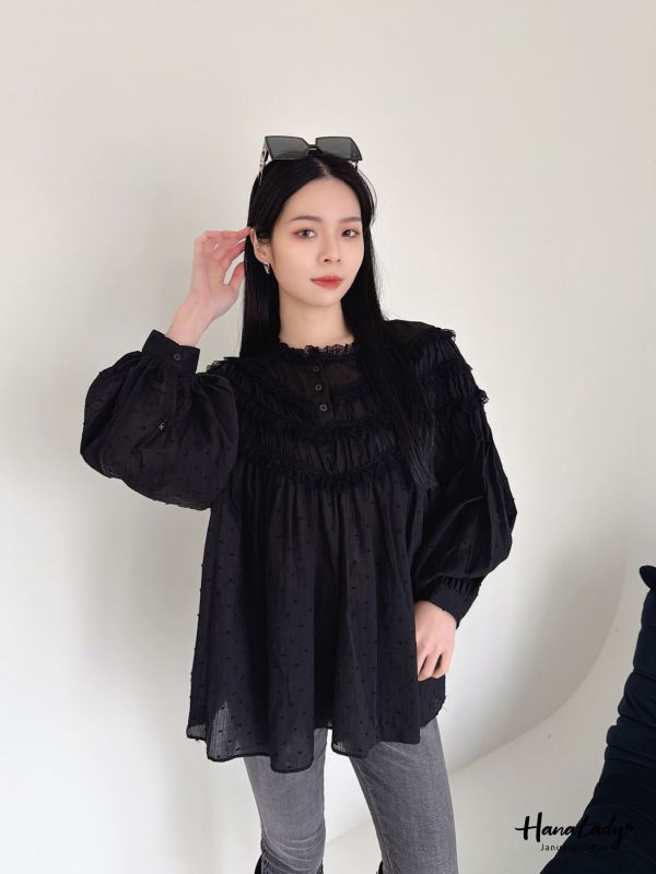 LEA62 層次領點點裙擺上衣 