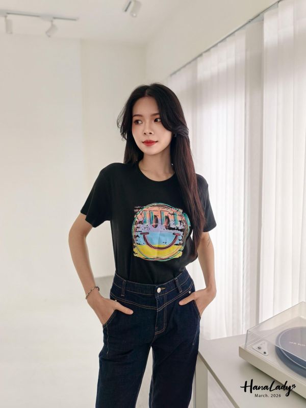 LSA37 刺繡彩虹微笑貼布T 