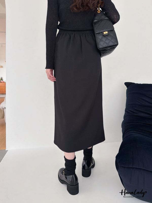 WJA86 氣質雙腰鍊開衩長裙 