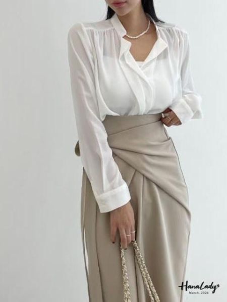 LSA24 優雅排釦V領雪紡衫 