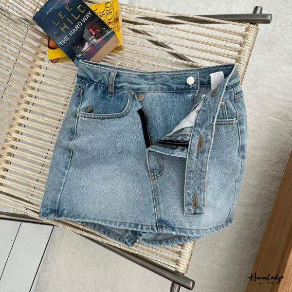 LFA59 造型斜扣設計丹寧褲裙 