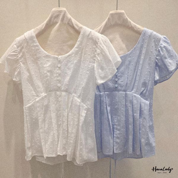 LFA29 線條繡球布綁帶上衣 