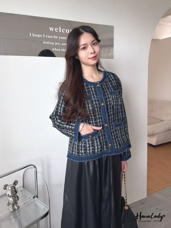 WJB08 牛仔滾邊小香風親膚外 