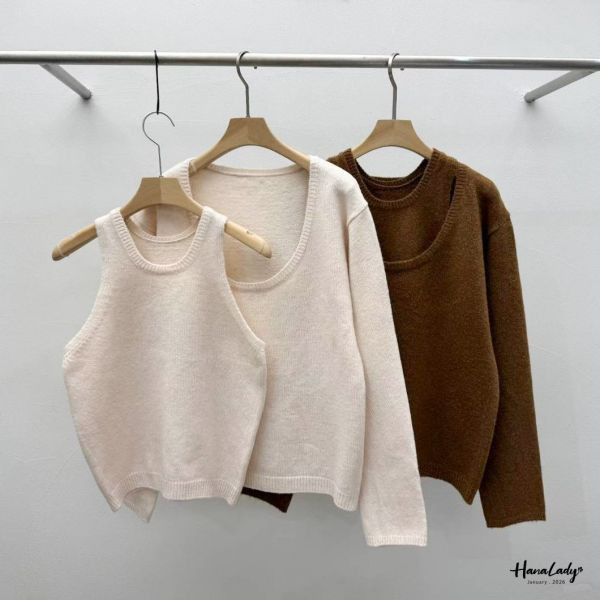 LEA94 純色兩件式針織上衣 