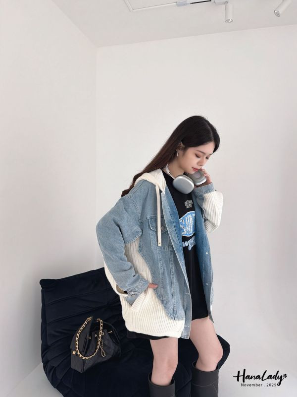 WJA78 街頭塗鴉風拼接單寧外 