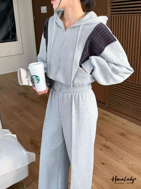 WJA94 編織設計內磨毛連帽套裝 