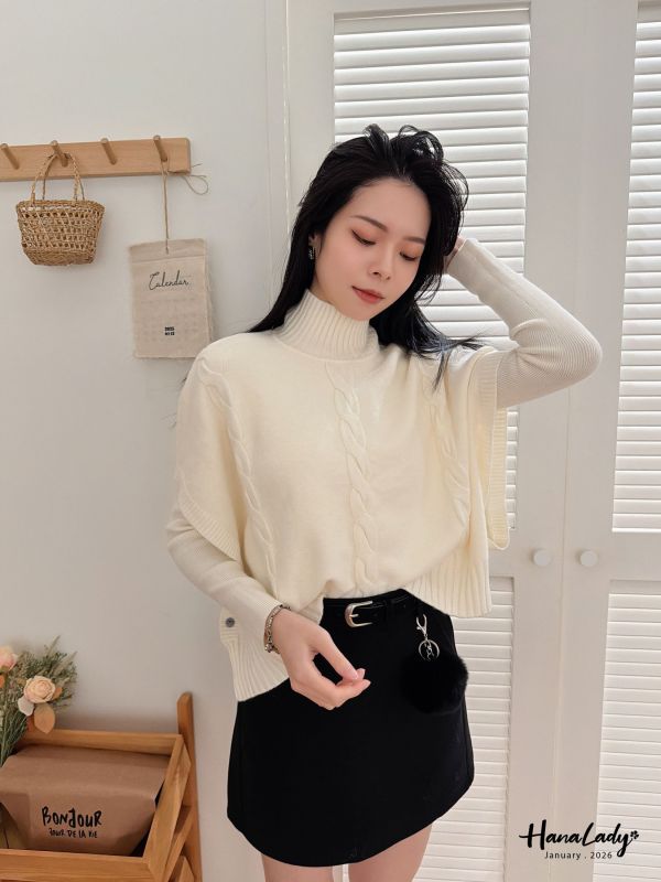 LEA18 必收兩件式麻花斗篷針織上衣 