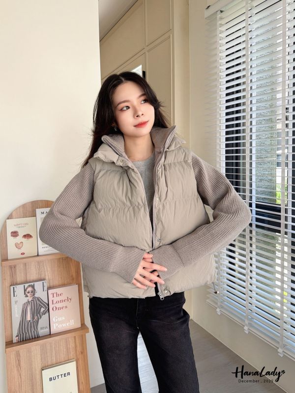 WQA95 雙層領針織拼接鋪棉外 