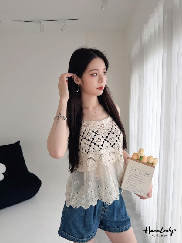 LFA23 小花編織刺繡背心 