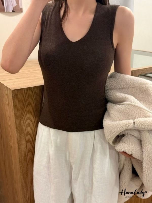 LEA96 厚墊親膚棉絨V領背心 