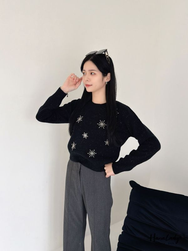 LEA51 雪花串珠銀蔥針織上衣 