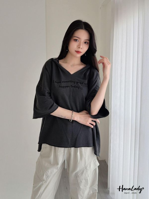 LFA10 刺繡微笑字母連帽抽繩T 