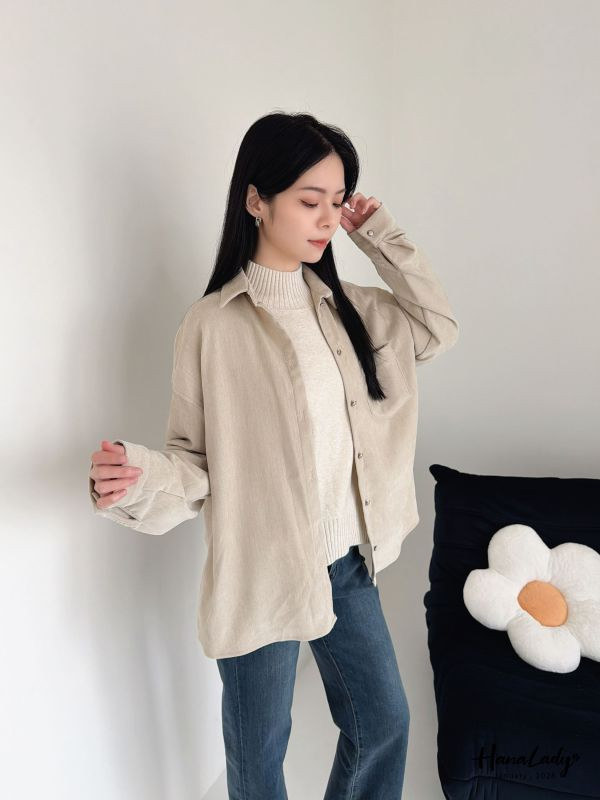 LEA39 高質感克羅心釦絨布襯衫 