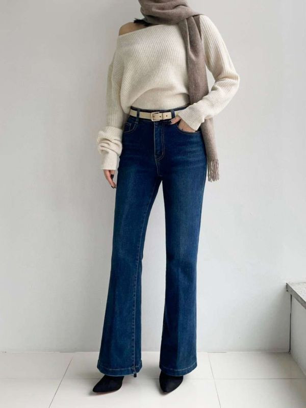 WQB15 冬季必收磨毛喇叭丹寧褲 