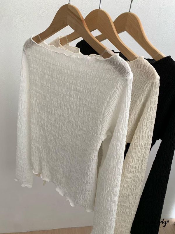 LSA57 微透拷克邊內搭上衣 