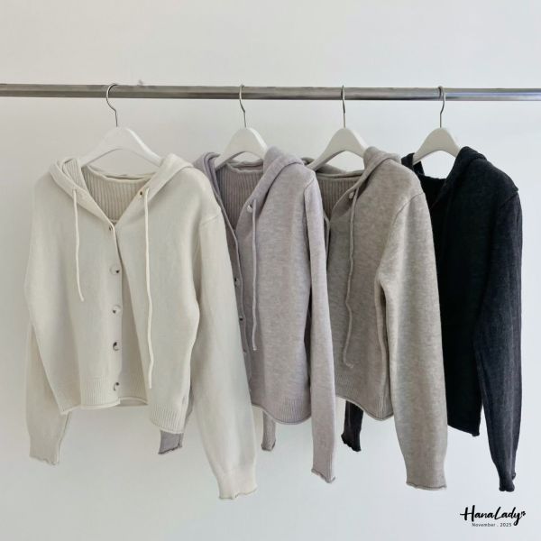 WJA05 兩件式抽繩木紋釦針織衫 